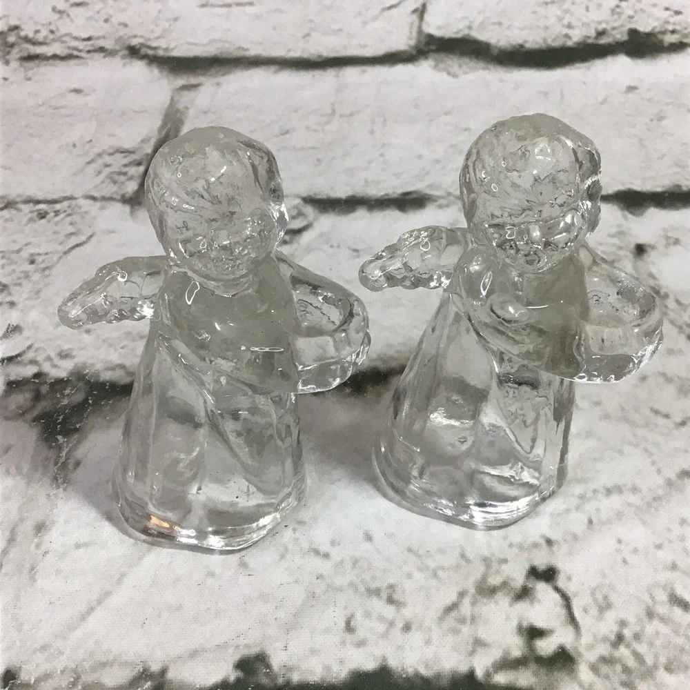 Vintage Angels Clear Cut Glass Holiday Christmas Decor Lot Of 2 Figurines